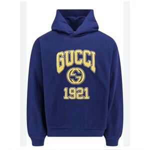 Gucci cotton jersey, hooded sweatshirt with yellow logo, embroidery size L